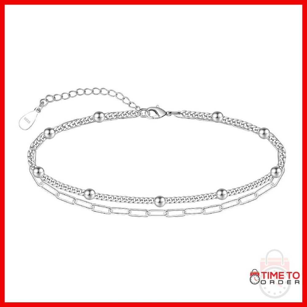 925 Sterling Silver Adjustable Anklet Bracelet for Women